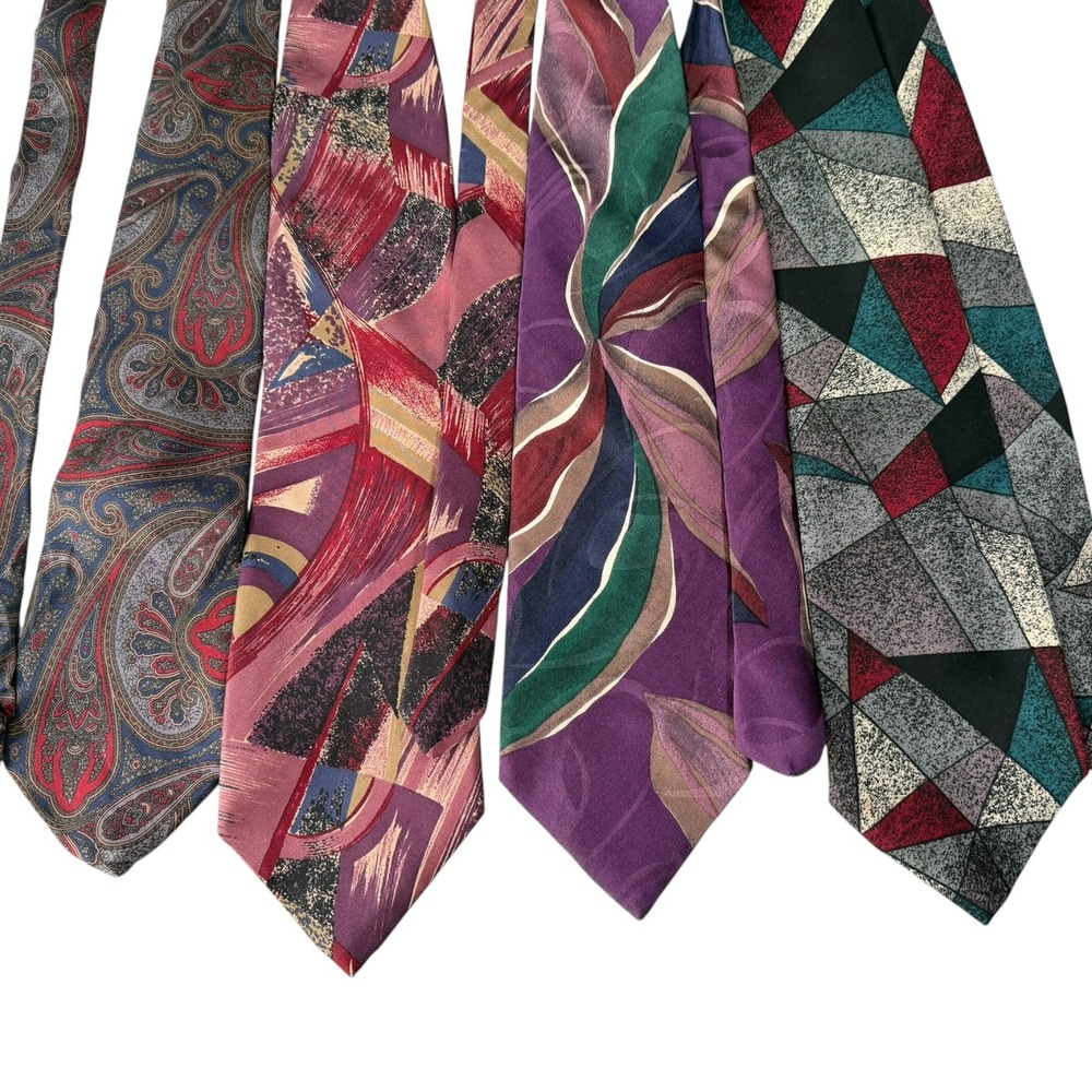 Adolfo C.F. Johnson Multicolor Silk Tie Lot Geometric Paisley Abstract 90s